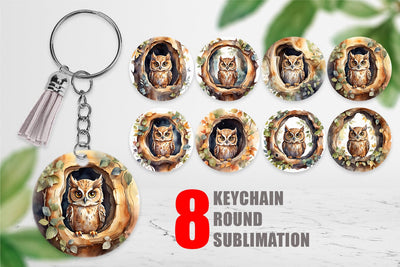 Keychain Watercolor Owl Sublimation artnoy 
