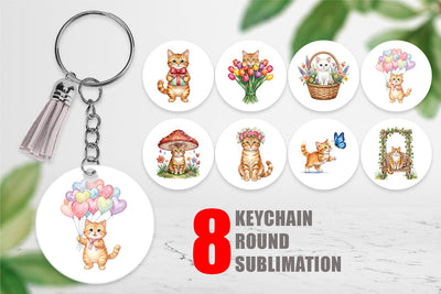 Keychain Watercolor Pastel Garden Cat Celebration Sublimation artnoy 