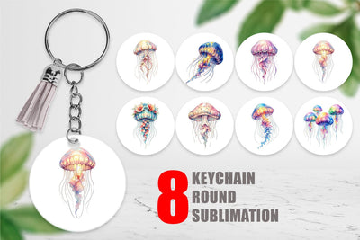 Keychain Watercolor Pastel Jellyfish Lace Ribbon Sublimation artnoy 