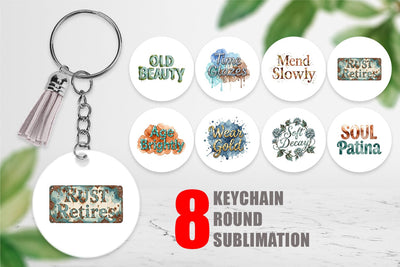 Keychain Watercolor Patina Weathered Healing Art Sublimation artnoy 