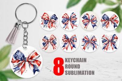 Keychain Watercolor Patriotic Bow Sublimation artnoy 