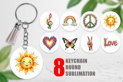 Keychain Watercolor Peace & Petals 70s Symbols & Icons Sublimation artnoy 
