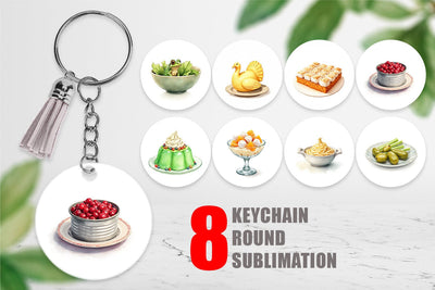 Keychain Watercolor Quirky Thanksgiving Dishes Sublimation artnoy 