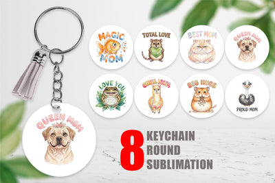 Keychain Watercolor Quirky Ugly Cute Animal Mom Sublimation artnoy 