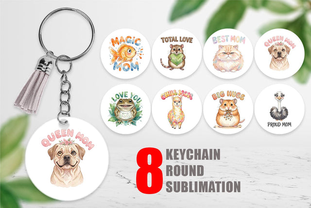 Keychain Watercolor Quirky Ugly Cute Animal Mom Sublimation artnoy 