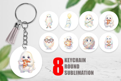 Keychain Watercolor Quirky Ugly Cute Ghost Art Sublimation artnoy 