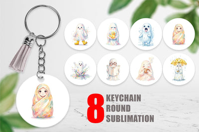 Keychain Watercolor Rainy Day Ugly Cute Ghost Sublimation artnoy 
