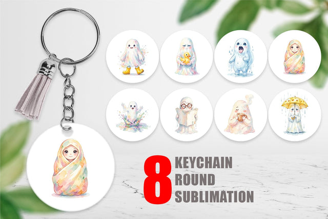 Keychain Watercolor Rainy Day Ugly Cute Ghost Sublimation artnoy 