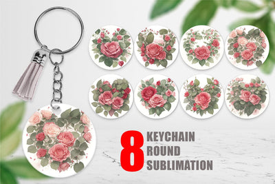 Keychain Watercolor Red Rose Sublimation artnoy 