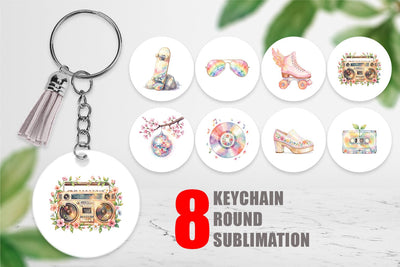 Keychain Watercolor Retro 70s Roller Disco Art Sublimation artnoy 