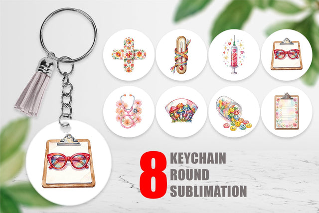 Keychain Watercolor Retro Groovy Nurse Tools Sublimation artnoy 