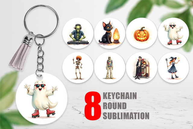 Keychain Watercolor Retro Halloween Disco Sublimation artnoy 