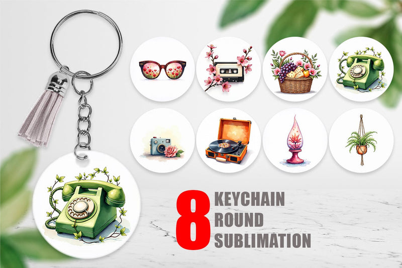 Keychain Watercolor Retro Picnic & Pastimes 70s Lifestyle Sublimation artnoy 