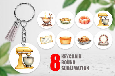 Keychain Watercolor Retro Thanksgiving Prep Sublimation artnoy 