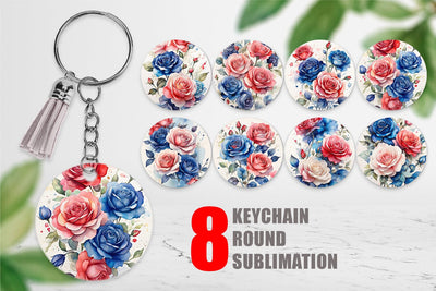 Keychain Watercolor Roses Patriotic Sublimation artnoy 