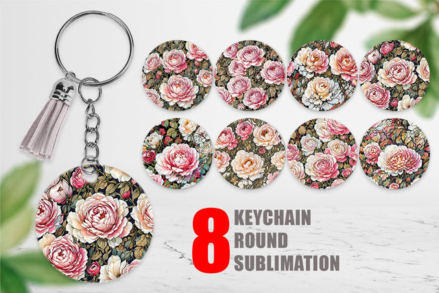 Keychain Watercolor Roses Pattern Sublimation artnoy 