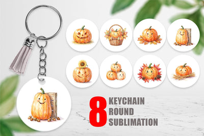Keychain Watercolor Rustic Autumn Harvest Pumpkin Sublimation artnoy 