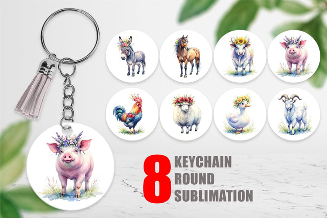 Keychain Watercolor Rustic Flower Crown Animal Sublimation artnoy 