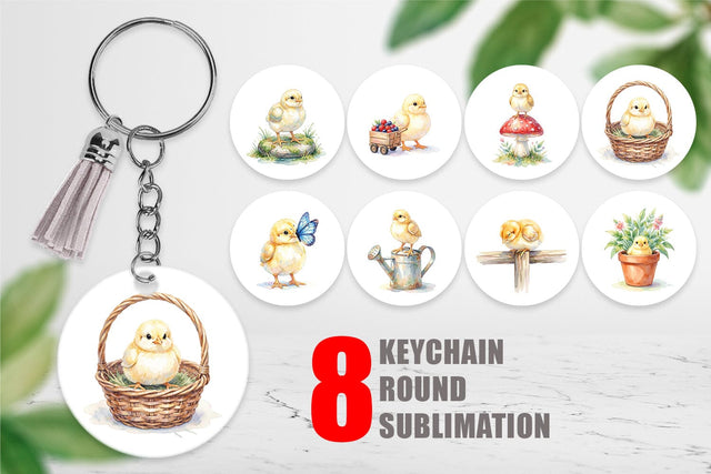 Keychain Watercolor Rustic Garden Easter Chicks Sublimation artnoy 