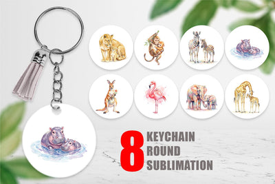 Keychain Watercolor Safari Mom And Baby Animal Sublimation artnoy 