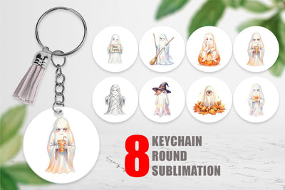 Keychain Watercolor Sarcastic Autumn Fall Ghost Sublimation artnoy 