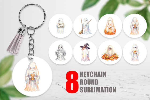 Keychain Watercolor Sarcastic Autumn Fall Ghost Sublimation artnoy 