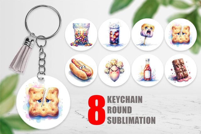 Keychain Watercolor Sarcastic Camp Food Snacks Sublimation artnoy 