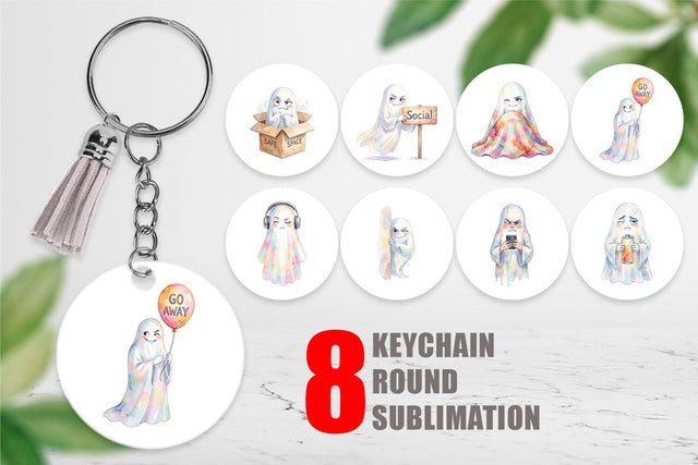 Keychain Watercolor Sarcastic Introvert Ghost Sublimation artnoy 