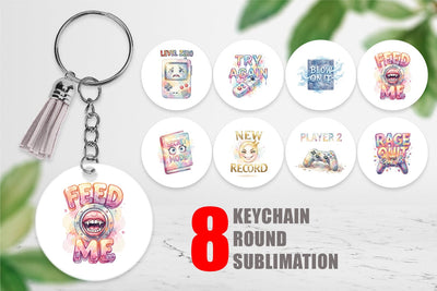 Keychain Watercolor Sarcastic Retro Gaming Quotes Sublimation artnoy 