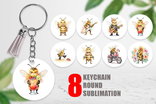 Keychain Watercolor Sarcastic Rocker Bee Tropical Sublimation artnoy 