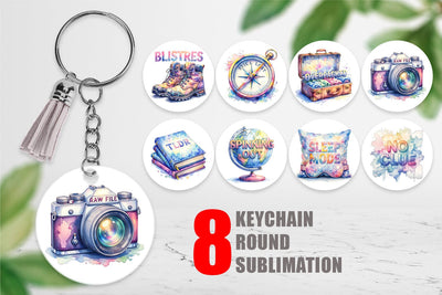 Keychain Watercolor Sarcastic Wanderlust Quotes Sublimation artnoy 