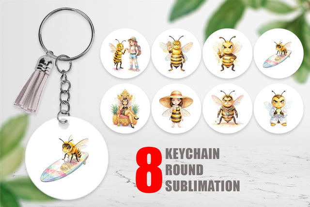 Keychain Watercolor Sassy Queen Bee Vacation Art Sublimation artnoy 