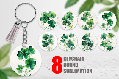 Keychain Watercolor Shamrock Leaves Sublimation artnoy 
