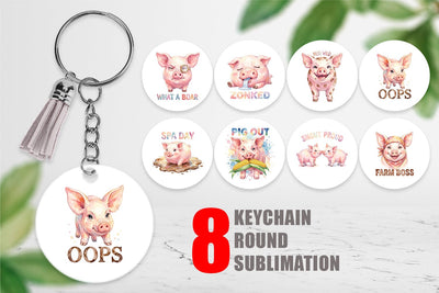 Keychain Watercolor Silly Piggy Muddy Quotes Sublimation artnoy 