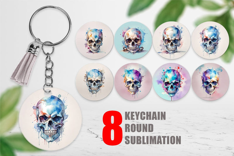 Keychain Watercolor Skull Sublimation artnoy 