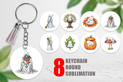 Keychain Watercolor Sleepy Autumn Pumpkin Ghost Sublimation artnoy 