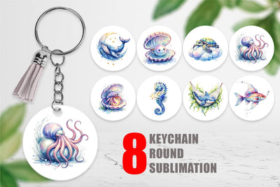 Keychain Watercolor Sleepy Baby Ocean Animals Sublimation artnoy 