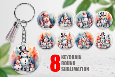 Keychain Watercolor Snowman Family Sublimation artnoy 