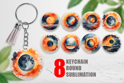 Keychain Watercolor Solar Eclipse Sublimation artnoy 