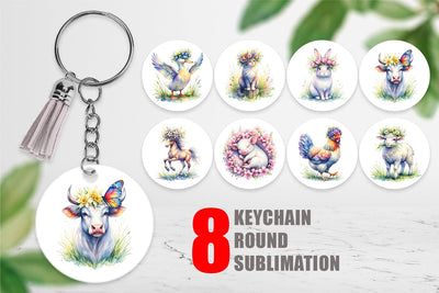 Keychain Watercolor Spring Farmyard Flower Art Sublimation artnoy 