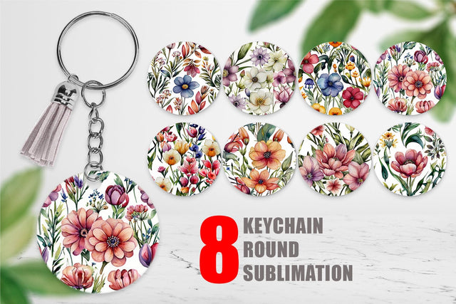 Keychain Watercolor Spring Floral Sublimation artnoy 