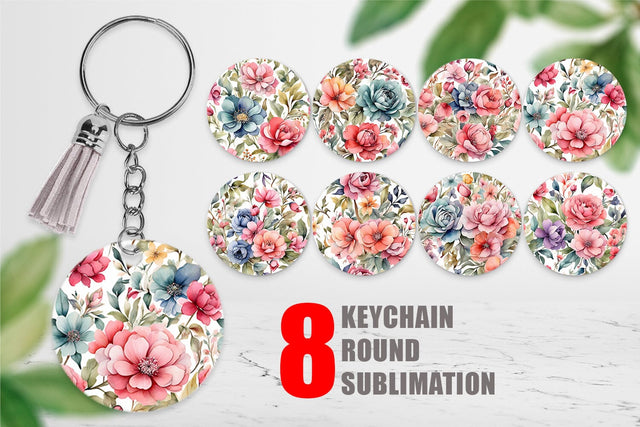 Keychain Watercolor Spring Flower Sublimation artnoy 