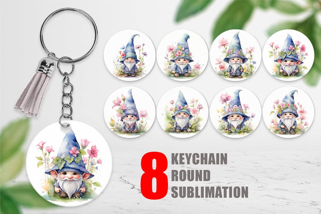 Keychain Watercolor Spring Gnome Sublimation artnoy 