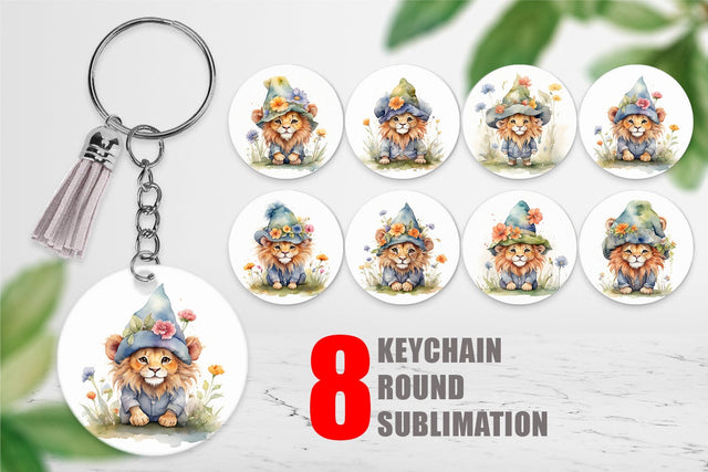 Keychain Watercolor Spring Lion Sublimation artnoy 