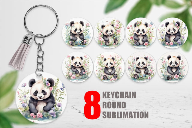 Keychain Watercolor Spring Panda Sublimation artnoy 