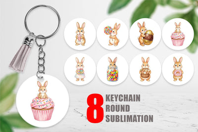 Keychain Watercolor Sweet Candy Easter Bunny Sublimation artnoy 