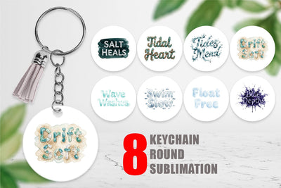 Keychain Watercolor Tidal Fluid Blue Affirmations Sublimation artnoy 