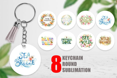 Keychain Watercolor Tropical Aloha Bee Quotes Sublimation artnoy 