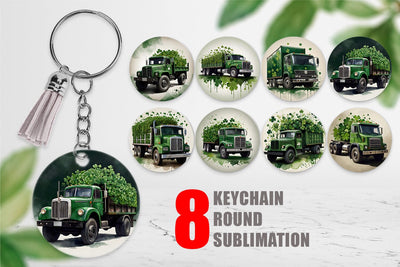 Keychain Watercolor Truck Shamrocks Sublimation artnoy 