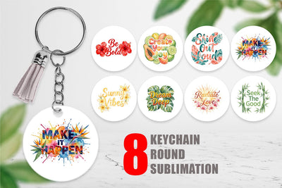 Keychain Watercolor Vibrant Tropical Growth Quote Sublimation artnoy 